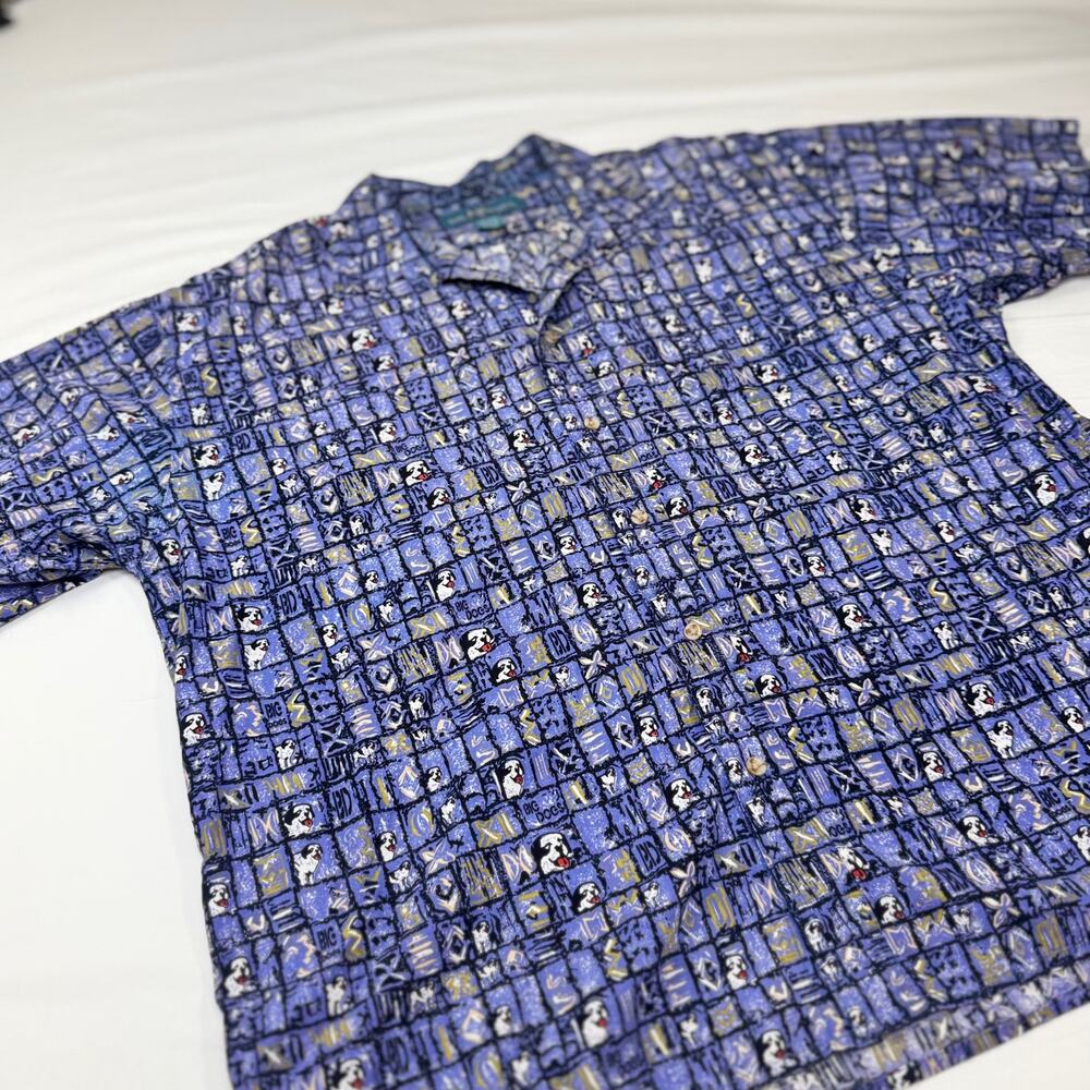 Big Dogs Blue Graphic Hawaiian Shirt Men's XL Cotton Y2K Novelty Camp Collar Vtg - Picture 9 of 13
